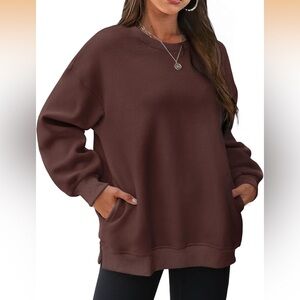 Wiholl Women's Oversized Brown Pullover Sweatshirt
